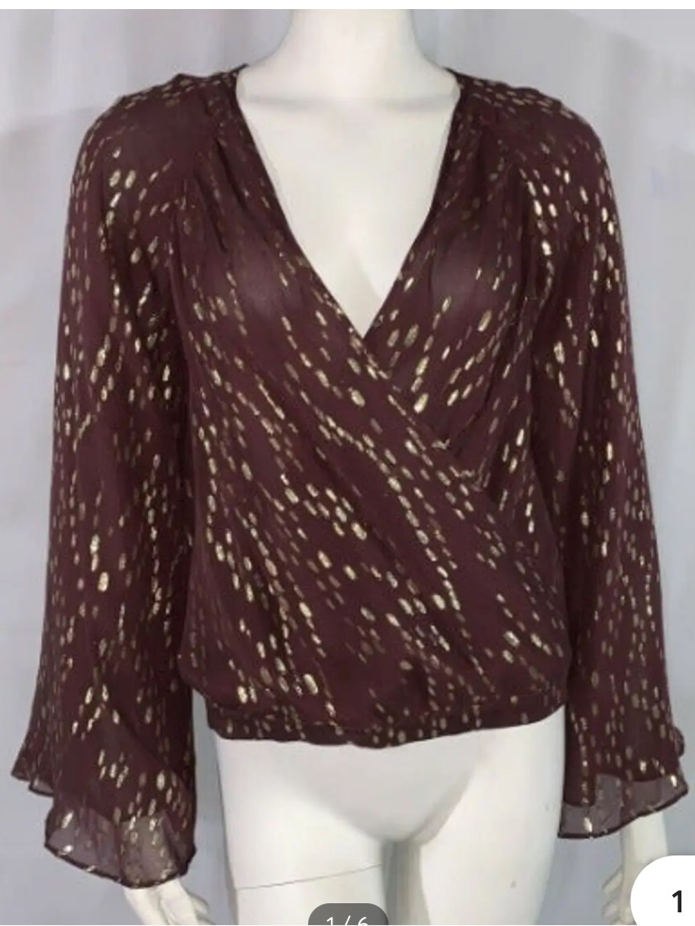 NWT Anthropologie The Addison Story Brown Gold Silk Blouse w/ Cape Sleeves Sz S